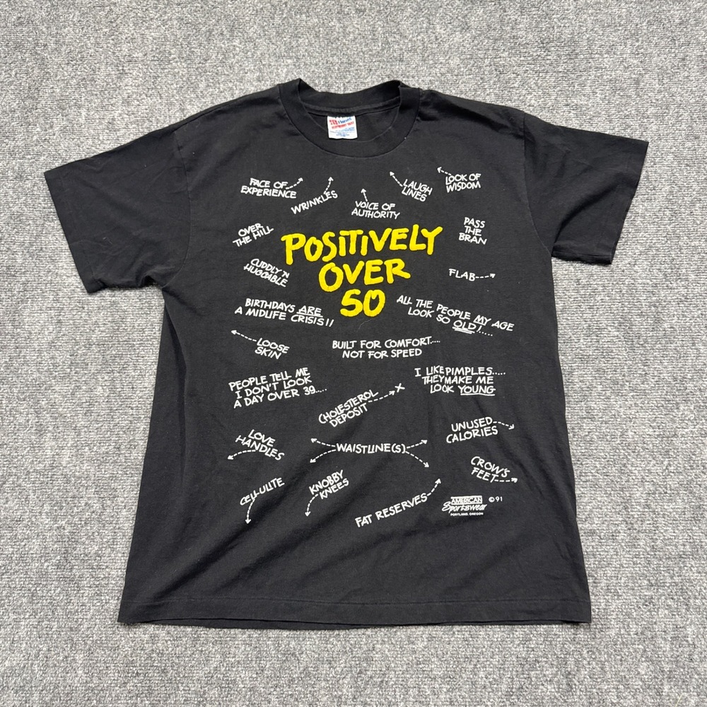 VTG Hanes T-Shirt Men's Large Positively Over 50 Single Stitch Cotton Blend - Picture 1 of 10